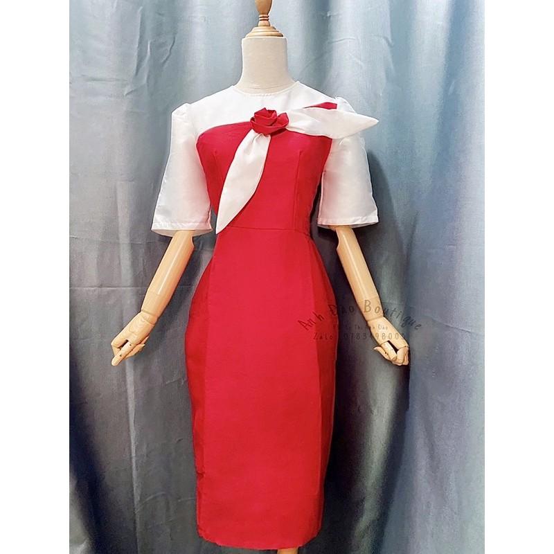 Đầm nơ ngực tay bồng dáng A (Size L&lt;60kg)