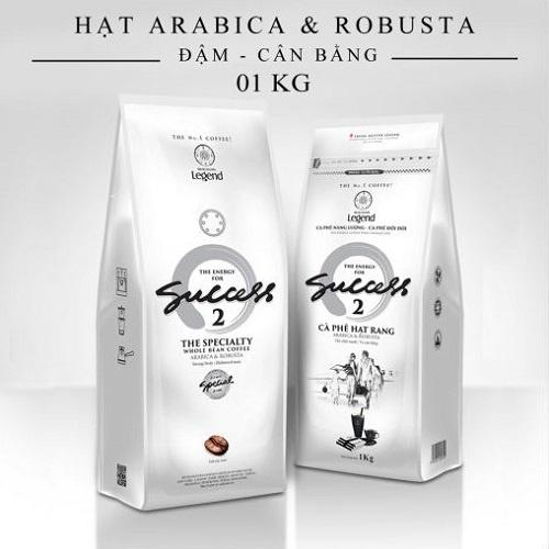 Combo 2 Bịch Cà phê Pha Máy - Hạt Mộc Legend Success 2 - Arabica, Robusta thế chất mạnh, vị cân bằng (Gói 1 kg)