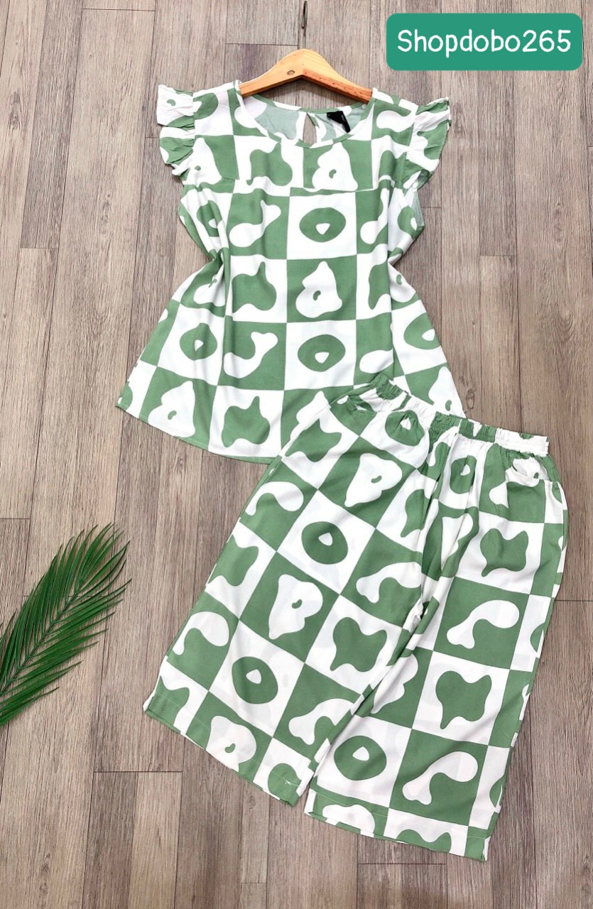 Đồ bộ nữ, đồ ngủ mặc nhà lửng tay cánh tiên vải lanh mềm ,mát BL 183 họa tiết dễ thương size 45-70kg