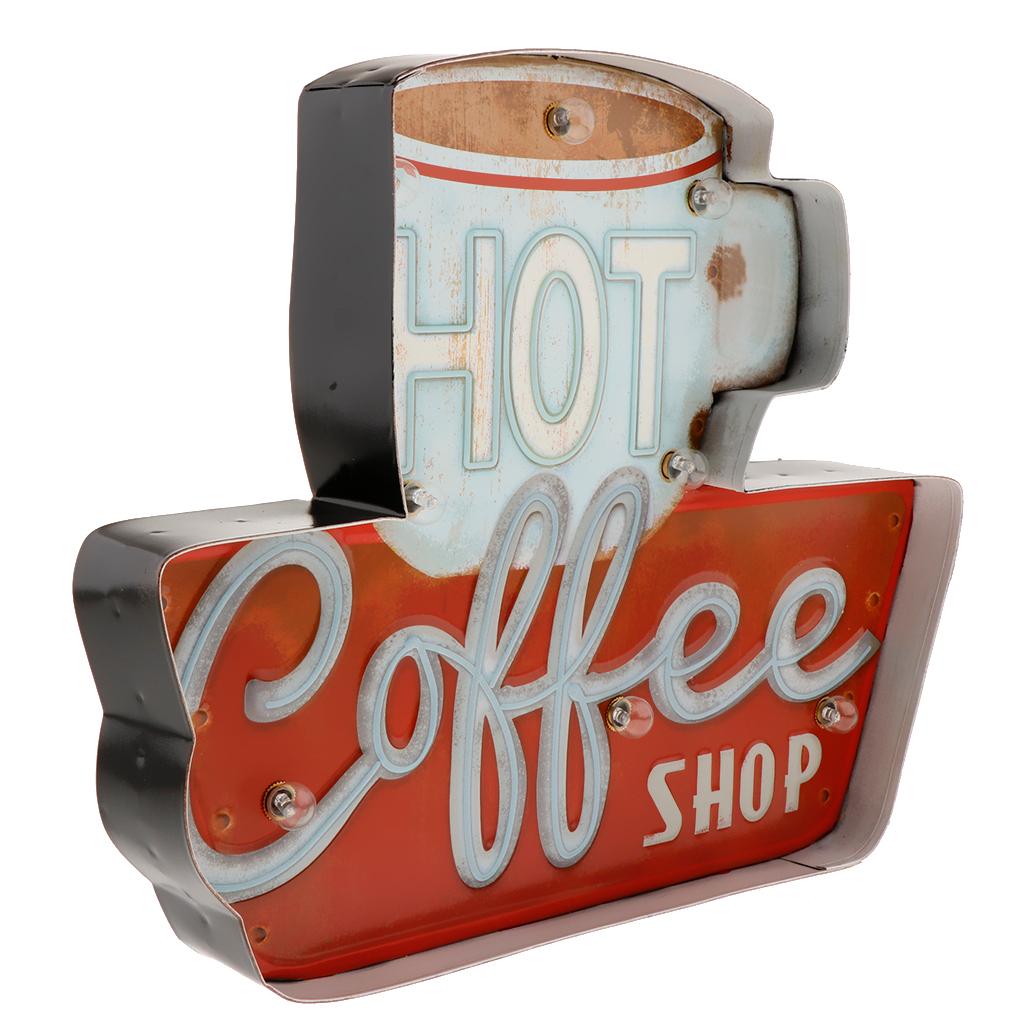 3D Metal Tin Sign Coffee Plaque LED Light Box Cafe Pub Bar