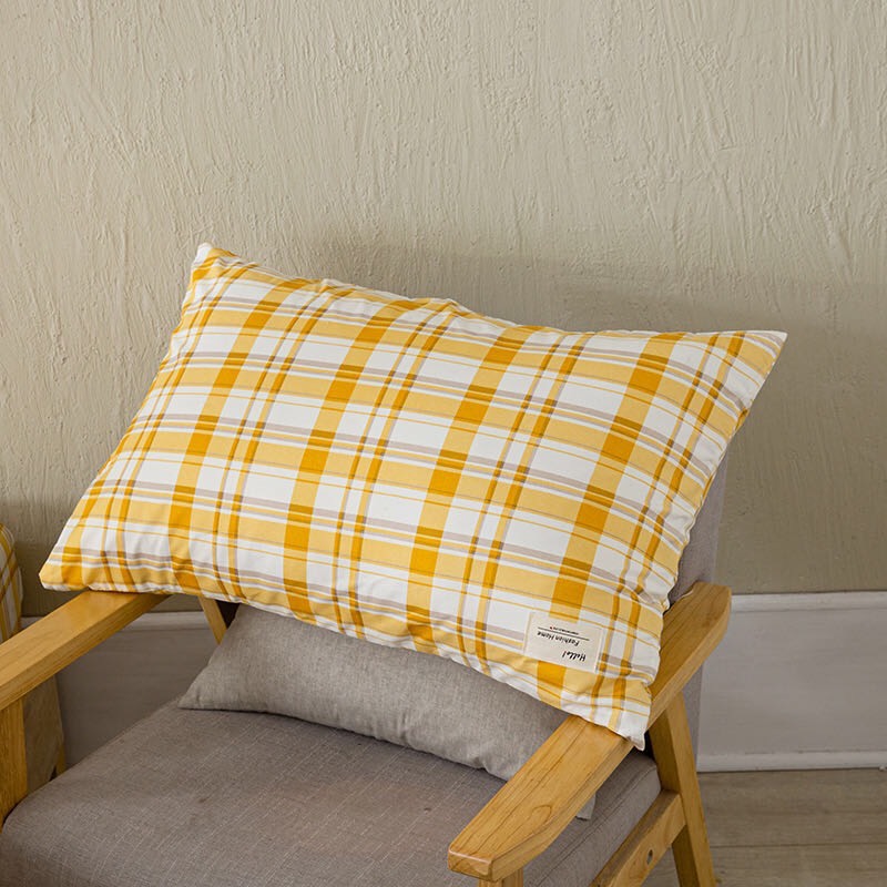 Bộ Ga Gối Cotton Tici Kẻ LIDACO Cao Cấp - Caro Vàng