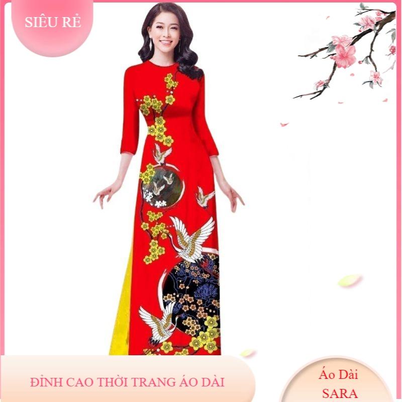 SÉT ÁO DÀI LỤA HỌA TIẾT MAI HẠC