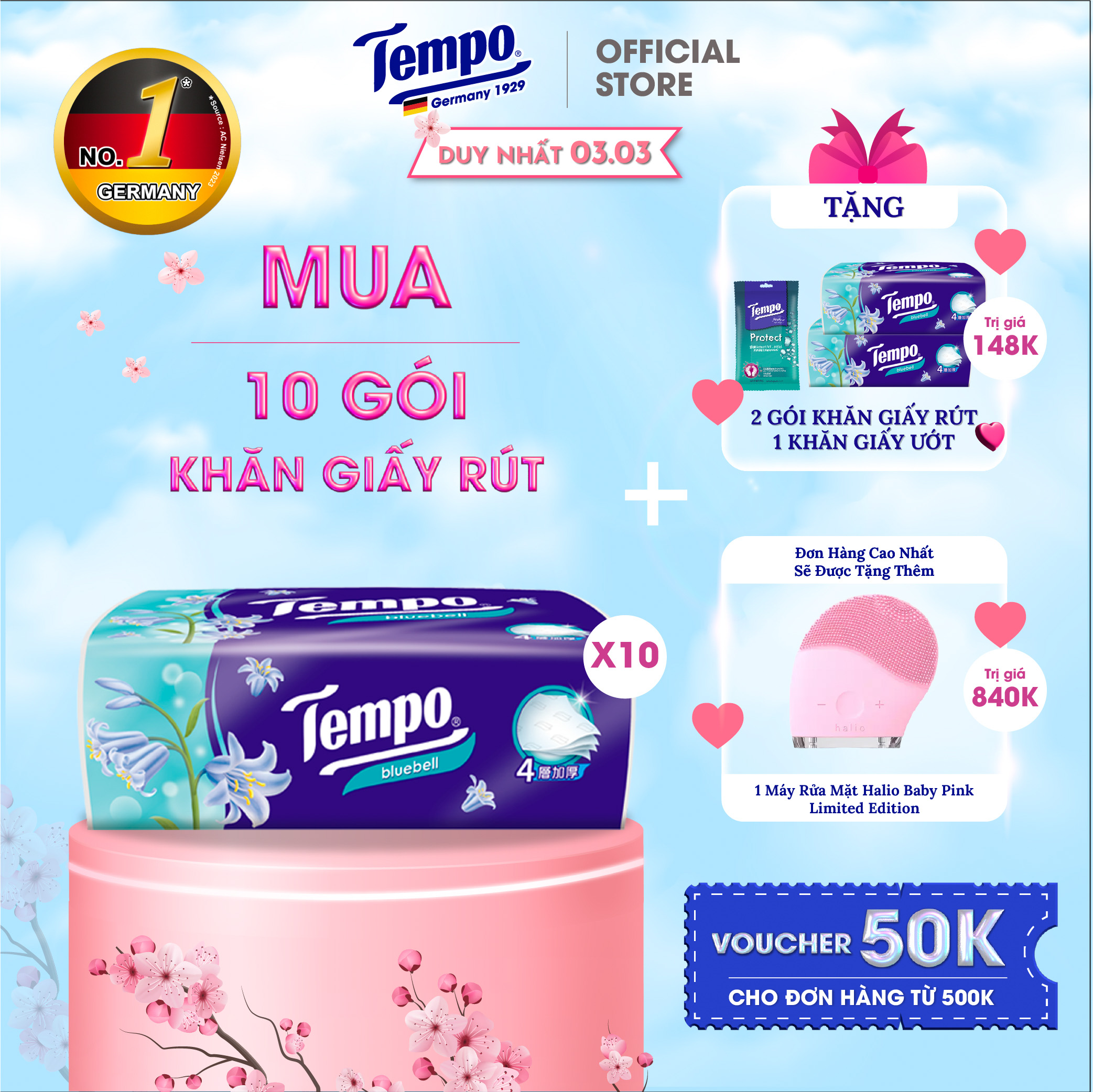 [MUA 10 GÓI TẶNG 1 GÓI + 1 BĂNG ĐÔ THỎ] Khăn Giấy Rút Cao cấp Tempo - 4 Lớp Bền Dai, An Toàn Cho Da - Thương Hiệu Đức