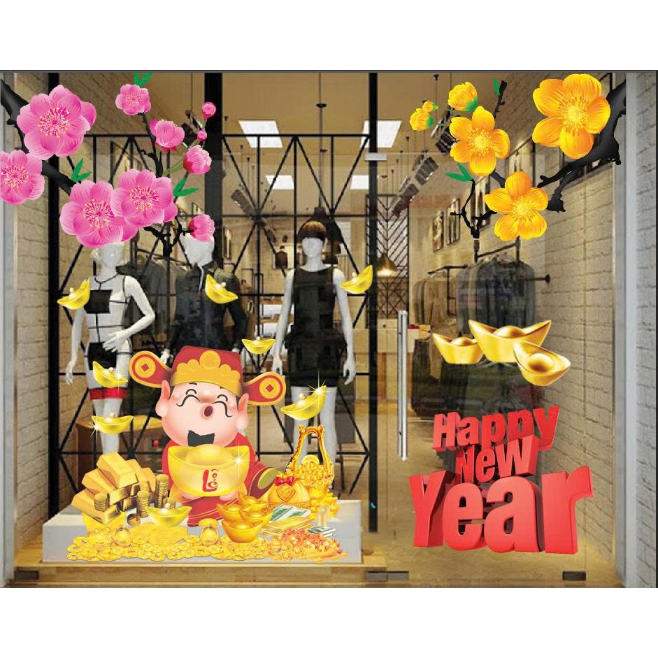 (HCM) Decal dán kính trang trí tết xuân Bính Ngọ 7 Binbin TTT07 decor văn phòng, nhà hàng,khách sạn