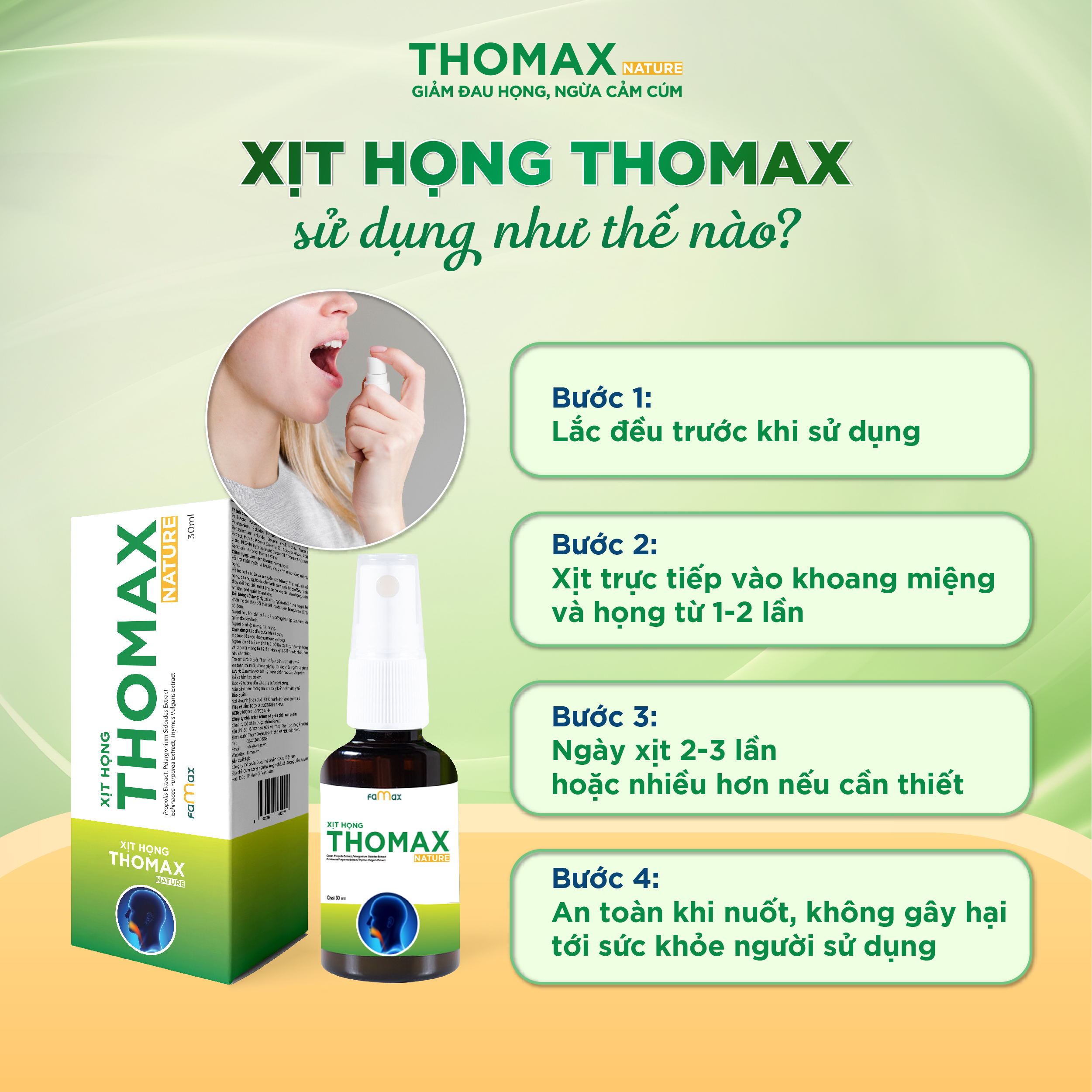 [FAMAX] Combo 2 lọ Xịt họng Thomax Nature 30ml hỗ trợ giảm ho, giảm đau họng, viêm họng, viêm admidan
