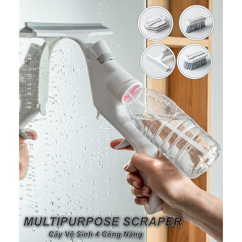 Cây lau Vệ Sinh cầm tay nhà cửa tích hợp bình xịt nước với 4 chức năng  Multipurpose Scraper