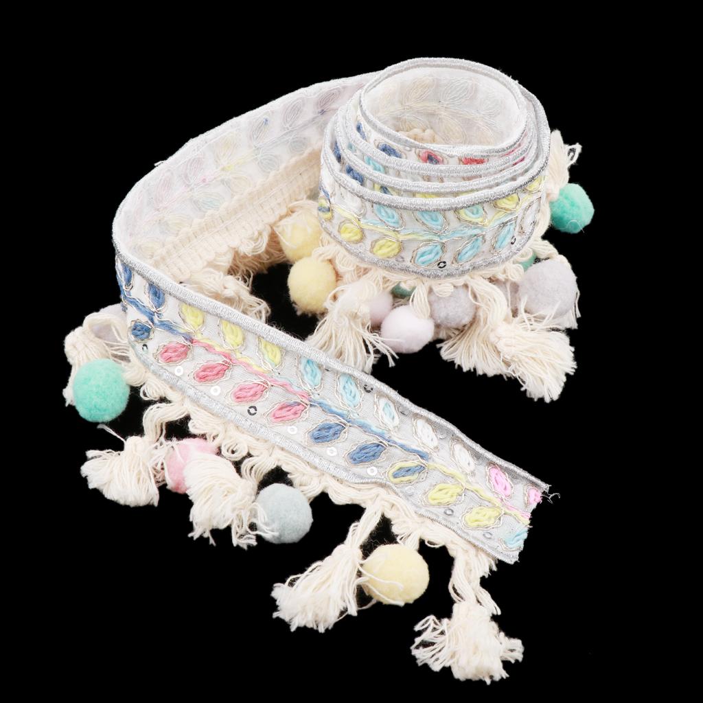 2 Thước Phong Cách Dân Tộc Bóng Viền Ren Dệt Hoa Ruy Băng Pompom Bóng Viền