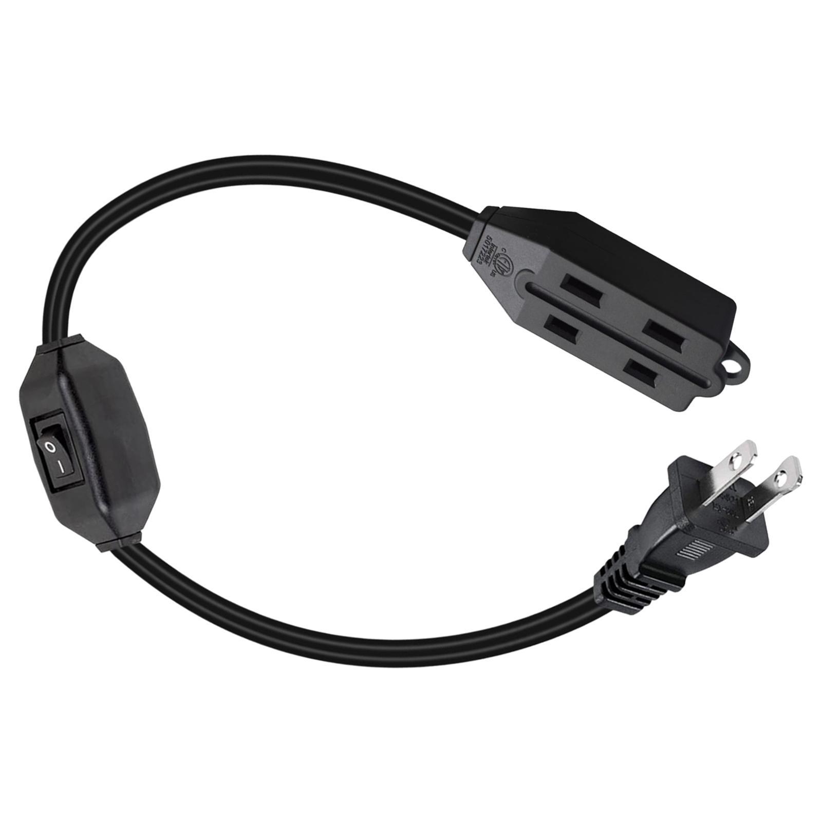 2 Prong Power Strip 1-15P to 1-15R with 12A Switch for Home Desktop Outdoor