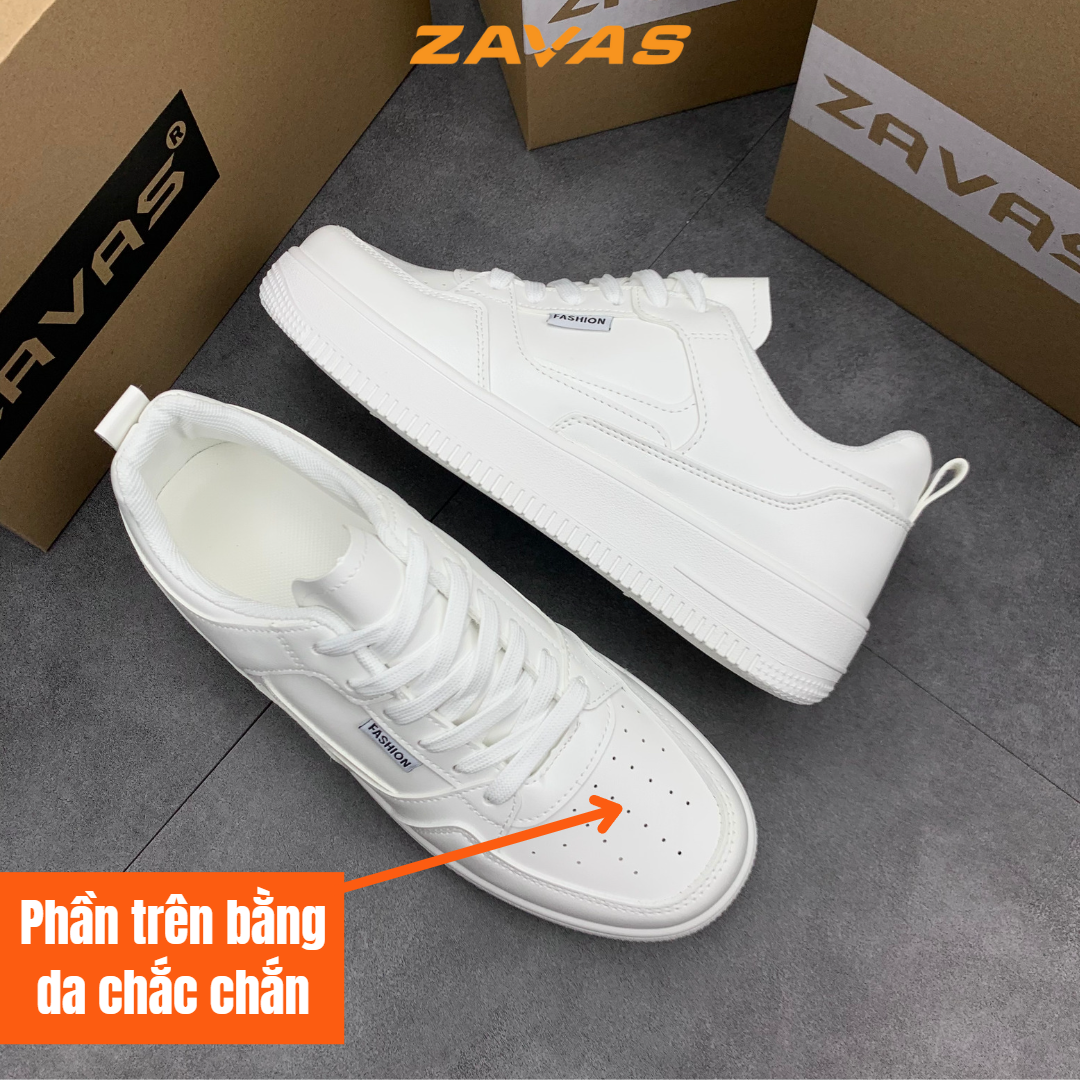 Giày thể thao nam sneaker trắng ZAVAS bằng da thời trang đế cao 4cm form giày gọn gàng dễ mặc đồ đi êm chân - S423