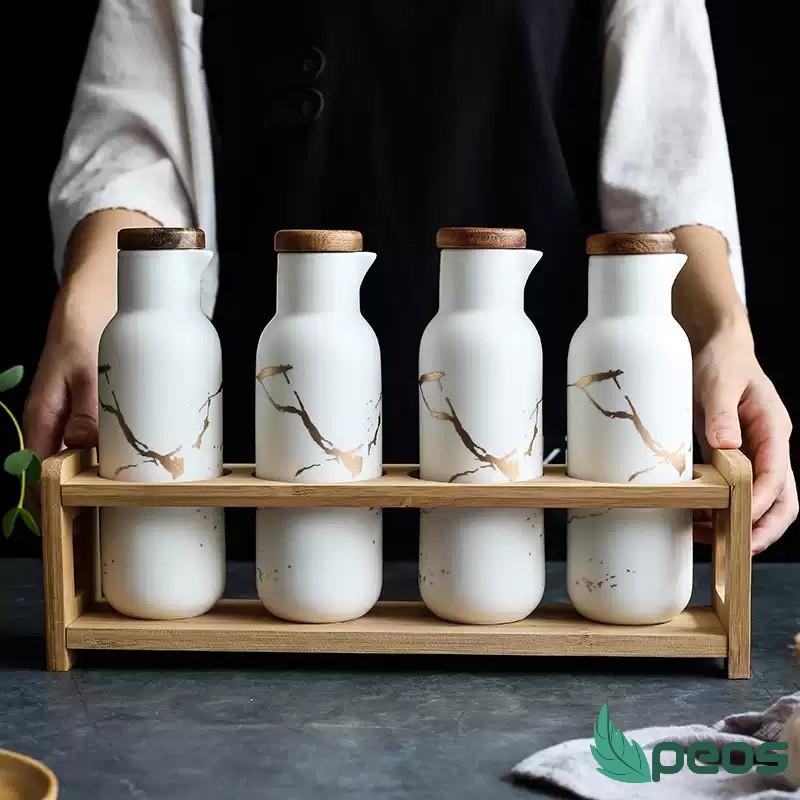 Kệ Gỗ Đựng Hũ Gia Vị, Giá Để Gia Vị, Chai Dầu Ăn, Nước Mắm Xinh Xắn Tiện Dụng