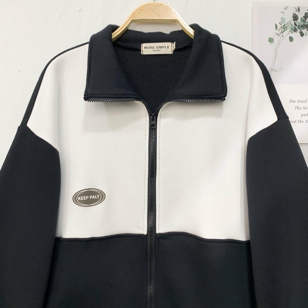 Áo Khoác Jacket PALY Form Rộng Phối Dây Kéo Vải Nỉ Bông Phong Cách Ulzzang Unisex