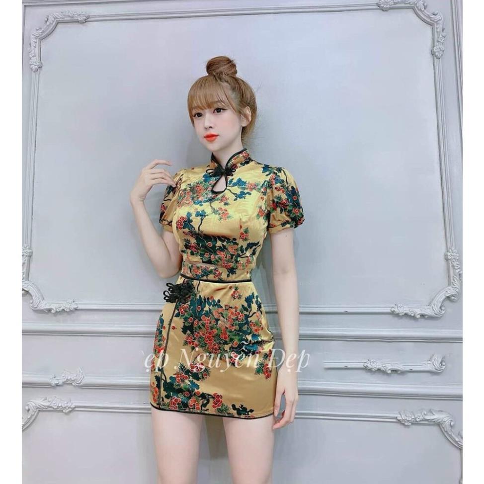 TASA Set váy họa tiết hoa kiểu tàu ( đỏ, vàng, xanh ) tôn dáng siêu xinh cho nàng thời trang nữ dạo phố dự tiệc