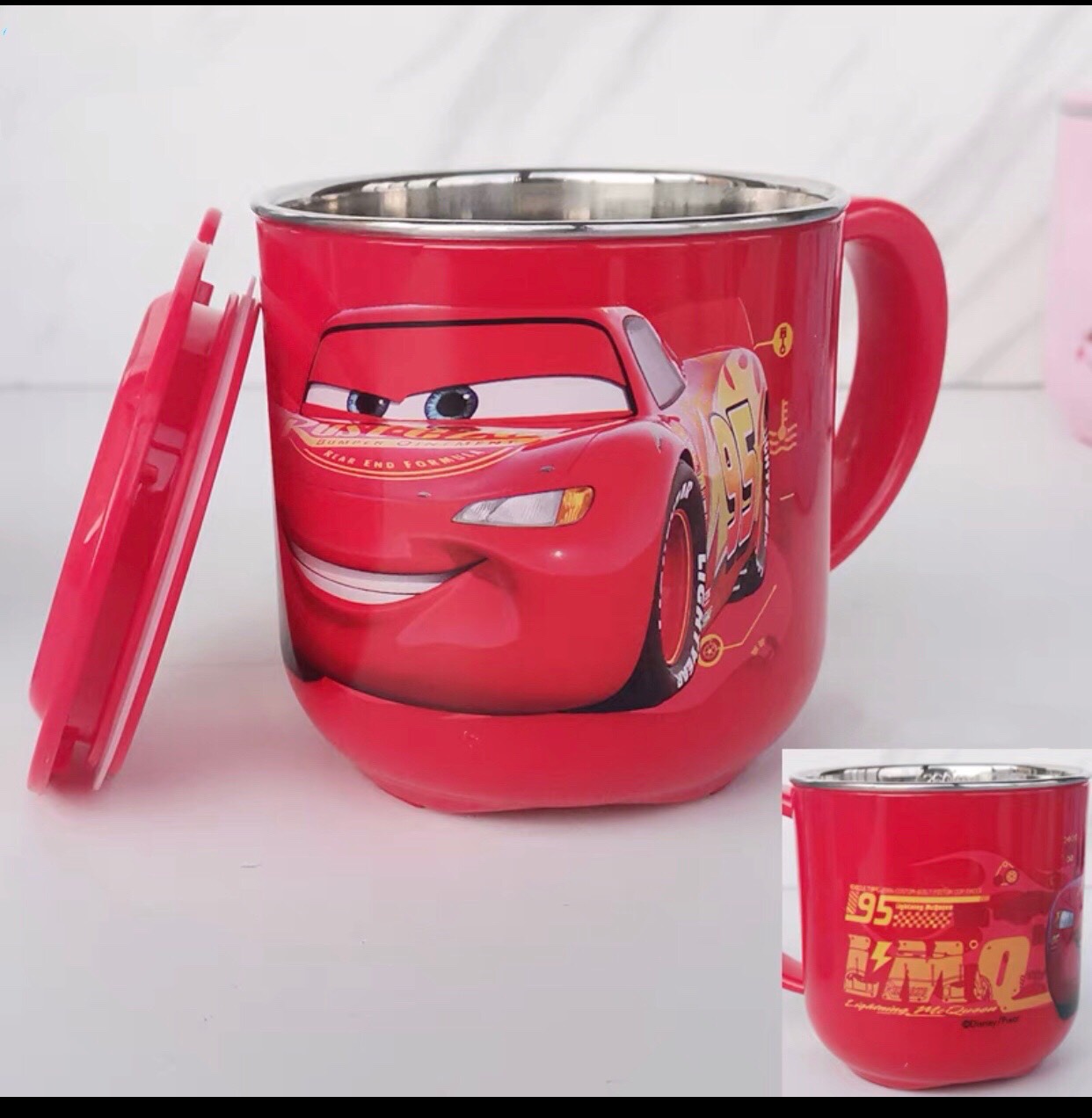 Ly inox giữ nhiệt 260ml hình xe đua Car Mcqueen 95 màu đỏ siêu cool - PDC2340D