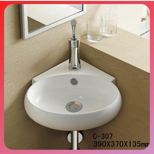 Chậu rửa mặt lavabo treo tường C307( Chậu góc tiết kiệm không gian, dùng cho phòng vệ sinh nhỏ, hẹp)