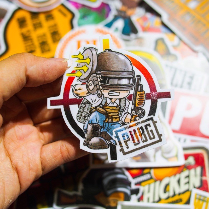 Hộp 100 Sticker PUBG dán Laptop, Vali, Mũ bảo hiểm, Điện thoại, hình dán chủ đề PUBG