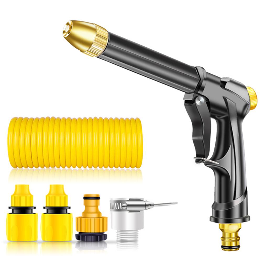 High Pressure Washer Gun with Recoil Water Hose Space-saving Portable Handheld Car Washer Adjustable Jet/ Fan Washing Sprayer with Universal Connector for Floor Fence Patio Garden Pet Shower