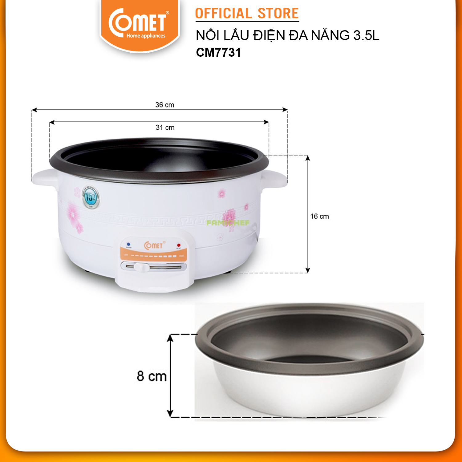 Nồi Lẩu Điện Comet CM7731 - Hàng Chính Hãng