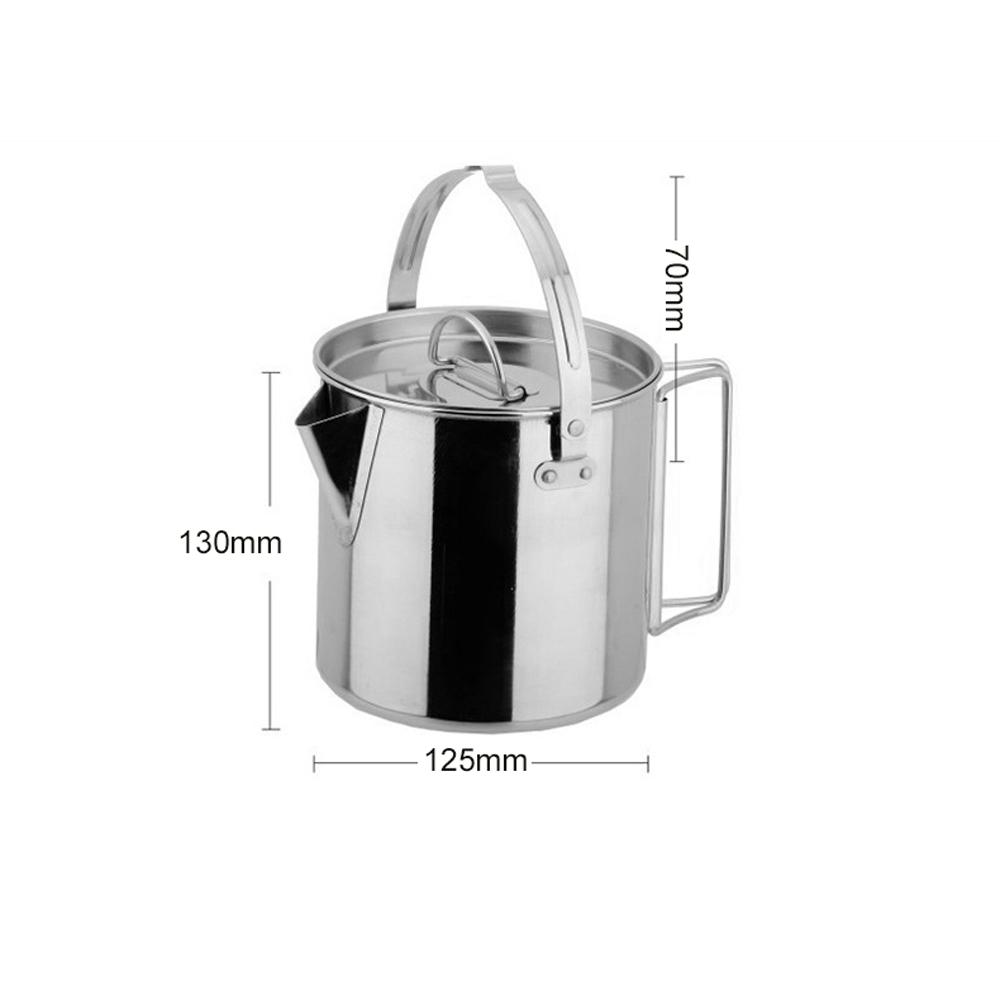 Outdoor Stainless Steel Kettle Folding Handle Camping Hung Pot Portable Coffee Pot Picnic Cooker 1.2L Teapot Cooking Accessory