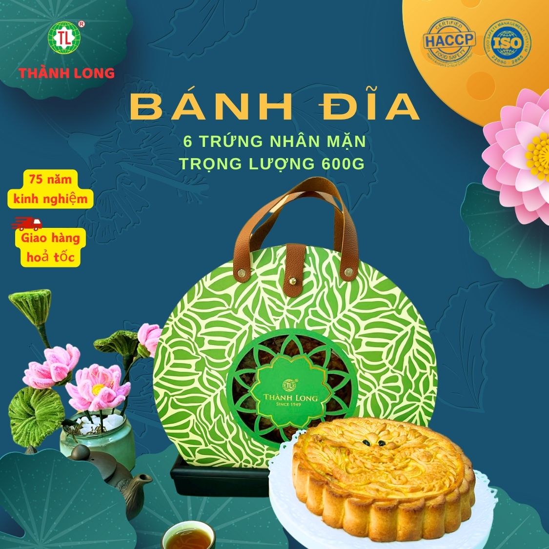 BÁNH TRUNG THU MẶT TRĂNG 0012: NHÂN THẬP CẨM GÀ QUAY JAMBON 6 TRỨNG 600G - VIỆT NAM