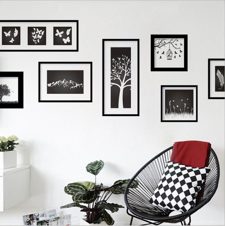 Decal trang trí phòng khách 3D khung ảnh đen nghệ thuật DKN134