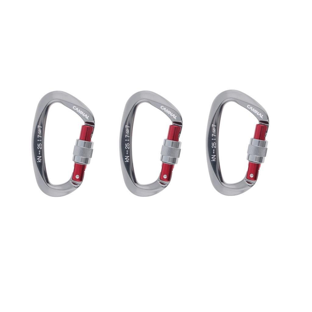3pcs Auto Locking Carabiner Clips, Heavy Duty Rock Climbing Carabiner for Rappelling, Tree Climbing, D Shaped