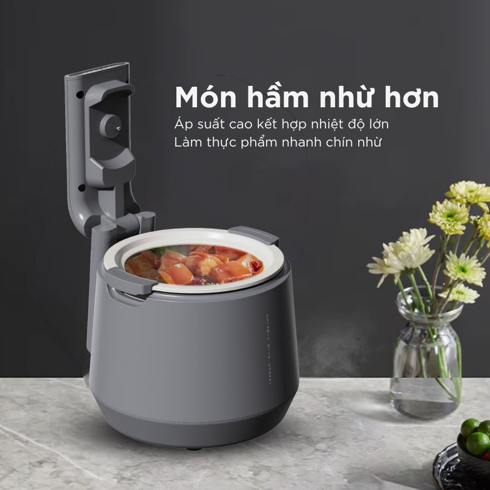 Nồi Cơm Điện Áp Suất Lòng Sứ Dưỡng Sinh Mishio MK396 dung tích 0.8L cho 1-2 người – Bí Quyết Cho Cơm Gạo Lứt - Hàng chính hãng
