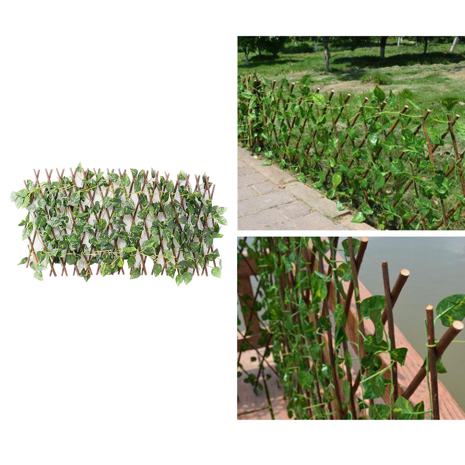2X Expandable Garden Fence with Faux Ivy Privacy Fence Wood Vines Climbing Frame