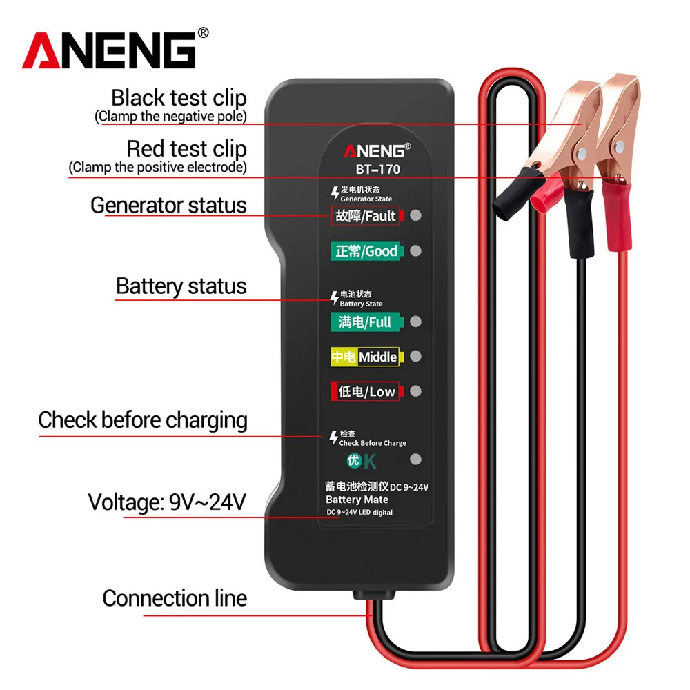 Thiết bị kiểm tra bình ắc quy 12v Vinetteam Aneng BT-170 chuyên dụng cho xe hơi, xe máy - hàng nhập khẩu