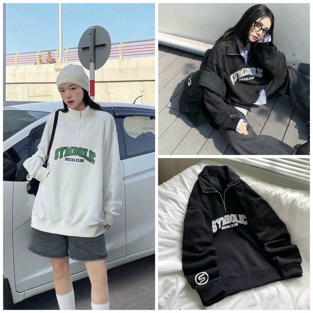 Áo HOODIE nữ đặc biệt phối khóa kéo CỔ đẹp lạ có 2 màu trắng đen thích hợp đi chơi đi học