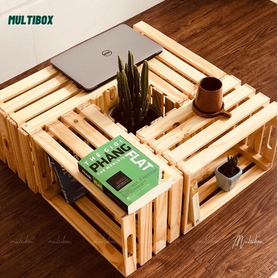 Thùng Gỗ Pallet, Thùng Gỗ Đa Năng Lắp Ráp, Hộp Khay Gỗ Pallet Decor Làm Đôn Chậu Gỗ, Bàn Trà, Thùng Đựng Đồ Chơi Size 40x22x16cm