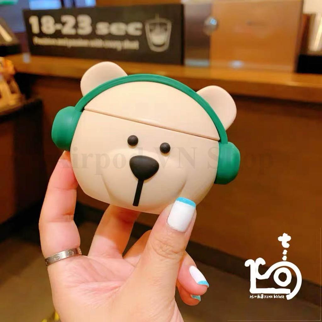 Bao Case Ốp dành cho Airpods 1- 2, Airpods Pro Gấu âm nhạc silicon 3D cao cấp