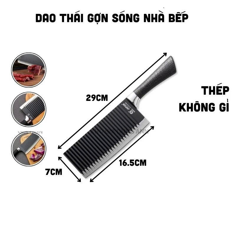 Dao đen mũi vuông ,chống  dính lưỡi dao thép không rỉ ,dao bếp thiết kế gợn sóng  , sắc bén ,cán dao bọc cao su chắc chắn chống trơn trượt thiết kế phù hợp với tay cầm