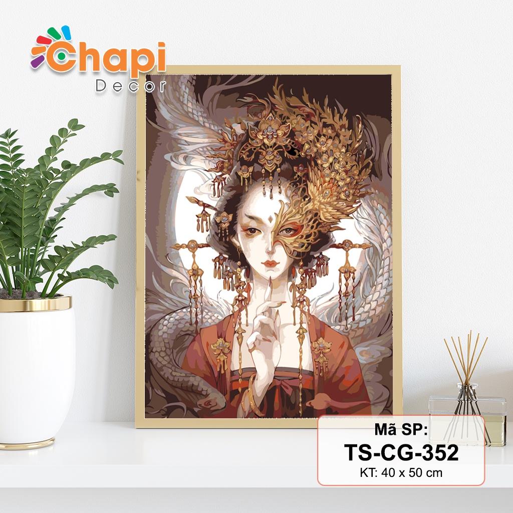 Tranh sơn dầu số hóa tự tô Cô Gái Trung Hoa size 40x50cm căng sẵn khung