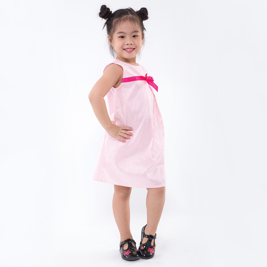 Đầm Suông Sọc Hồng Nơ Ruy Băng Hồng UGETHER UKID170