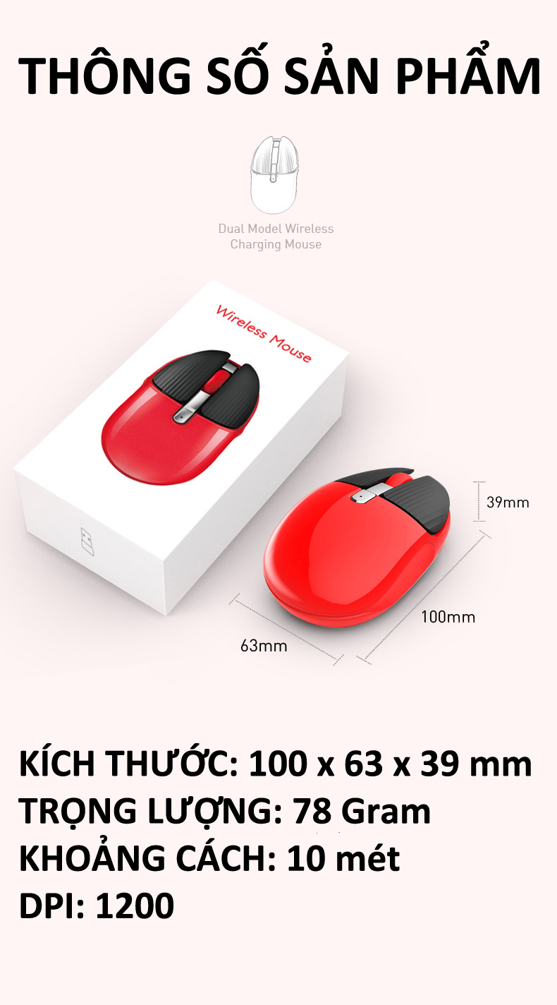 Chuột không dây M106 kết nối bằng Bluetooth và chip 2.4G siêu tiết kiệm pin, màu sắc cá tính thiết kế nhỏ gọn - Hàng Chính Hãng