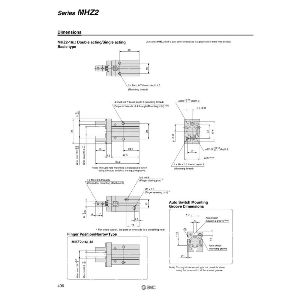 xylanh kẹp SMC MHZ2-16D, MHZ2-16S, MHZL2-16D