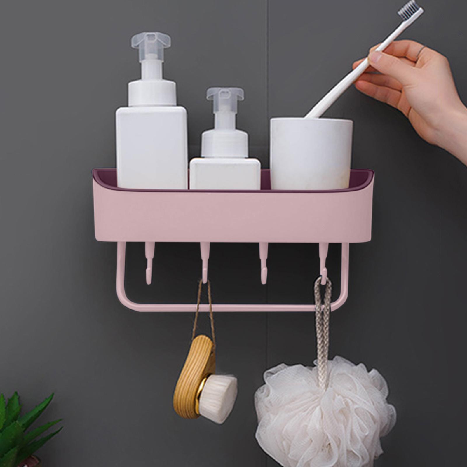 Wall Mounted Shower Caddy Shelf No Drilling Shower Basket Shelves for Home Pink