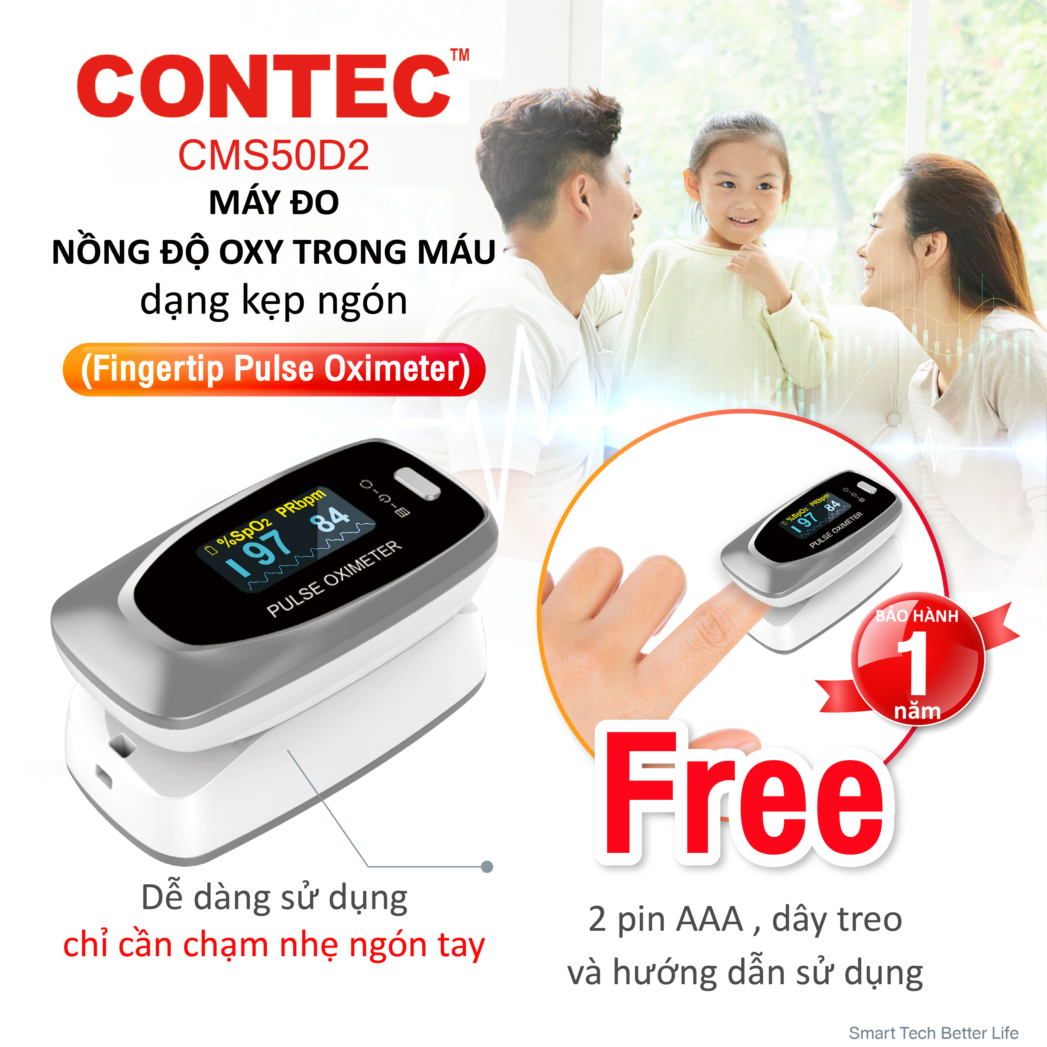 Máy Đo Nồng Độ Oxy Trong Máu SPO2 Contec CMS50D2 - Hàng chính hãng