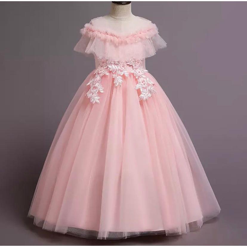 Váy đầm công chúa bé gái tùng dài sát nách màu hồng DBG087