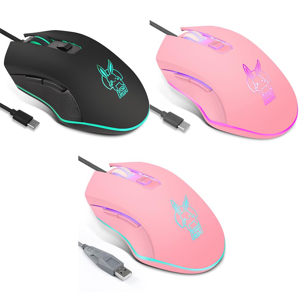 USB Loại C Chuột Chơi Game Có Dây Hồng Máy Tính Chuyên Nghiệp Thể Thao Điện Tử Chuột 2400 DPI Nhiều Màu Sắc Backlit Silent Chuột cho Lol Dữ Liệu Chữ OX