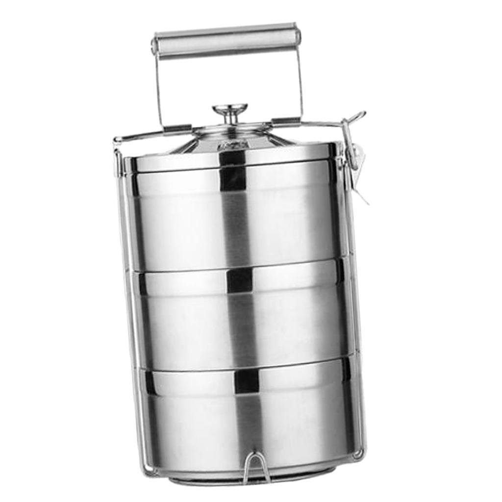 2x Stainless Steel Food Containers Stacking Lunch Box Bento Carrier 3 Tier