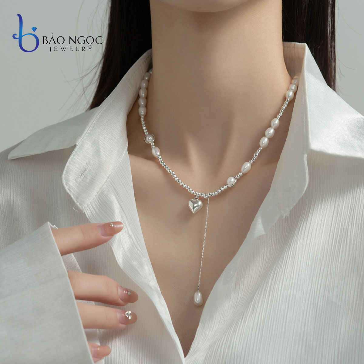 Dây Chuyền Bạc Mix Ngọc Trai Jolie, Vòng Cổ Ngọc Trai Chữ Y Sành Điệu - DB2814 - Bảo Ngọc Jewelry