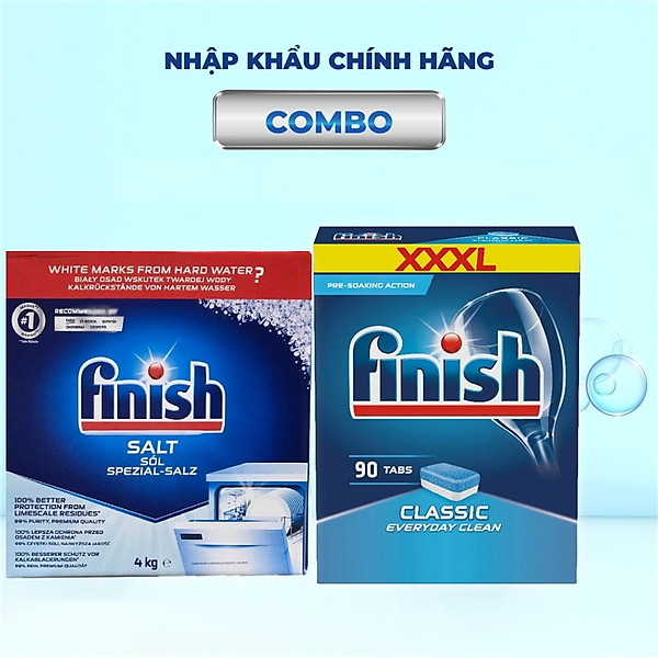 Combo Viên Rửa Bát Finish 90 Viên + 4kg Muối rửa bát Finish làm mềm nước trong máy rửa bát