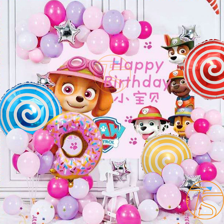 Bộ trang trí sinh nhật happy birthday chó cứu hộ - Sét bong bóng trang trí tiệc thôi nôi, đầy tháng cho trẻ