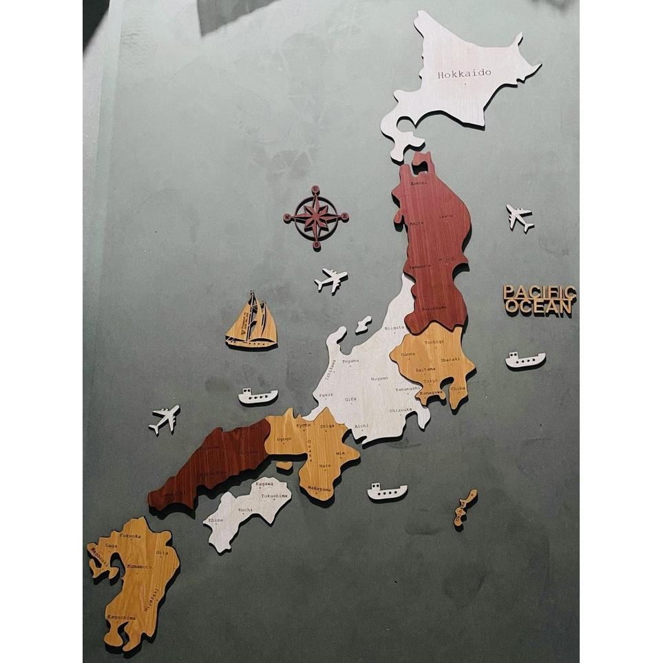Bản đồ gỗ 3D Nhật Bản dán tường - Vật phẩm trang trí nội thất độc đáo cho người yêu xứ Anh Đào - 1m x 0.8m