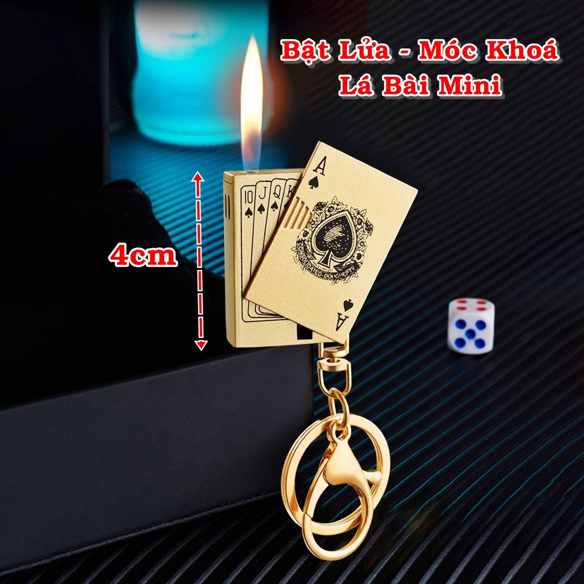 Bật Lửa Móc Khóa Hình Lá Bài Mini Kim Loại – Xài Gas