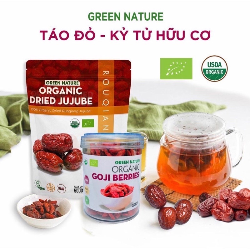 Táo đỏ Tân Cương hữu cơ Dried Hotan - Ruoqiang Jujube 500gr - Green Nature