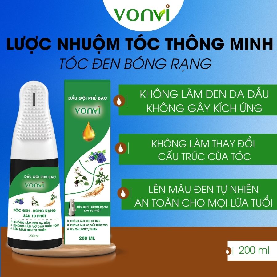 Lược nhuộm tóc thông minh đen tóc VONVI nhuộm tóc đen phủ bạc trong 10 phút 200ml