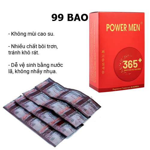 Bao Cao Su Gia Đình Power Men 365+ ( Hộp 99 Bao ) - Thiết Kế Mỏng Trơn Nhiều Gel - Dùng Gia Đình Tiết Kiệm