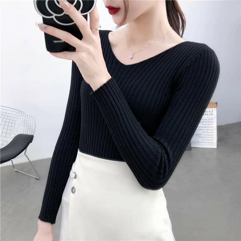 Áo len cổ tim dài tay